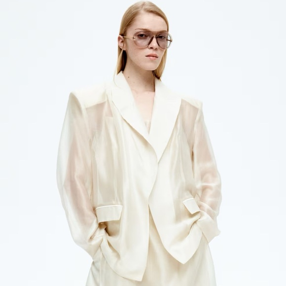 ❗️PRICE FIRM❗️ H&M EDITION OVERSIZED SHEER BLAZER SIZE M - Picture 6 of 16